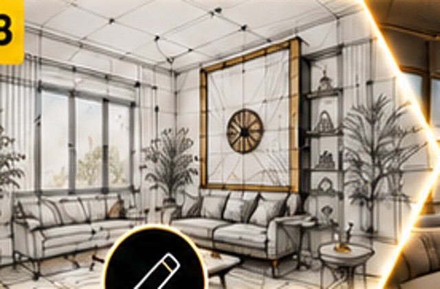 Interior line sketch of a living room